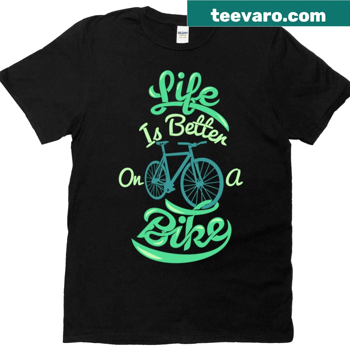 T-shirt with motivational text 'Life Is Better On A Bike' — on a men's t-shirt