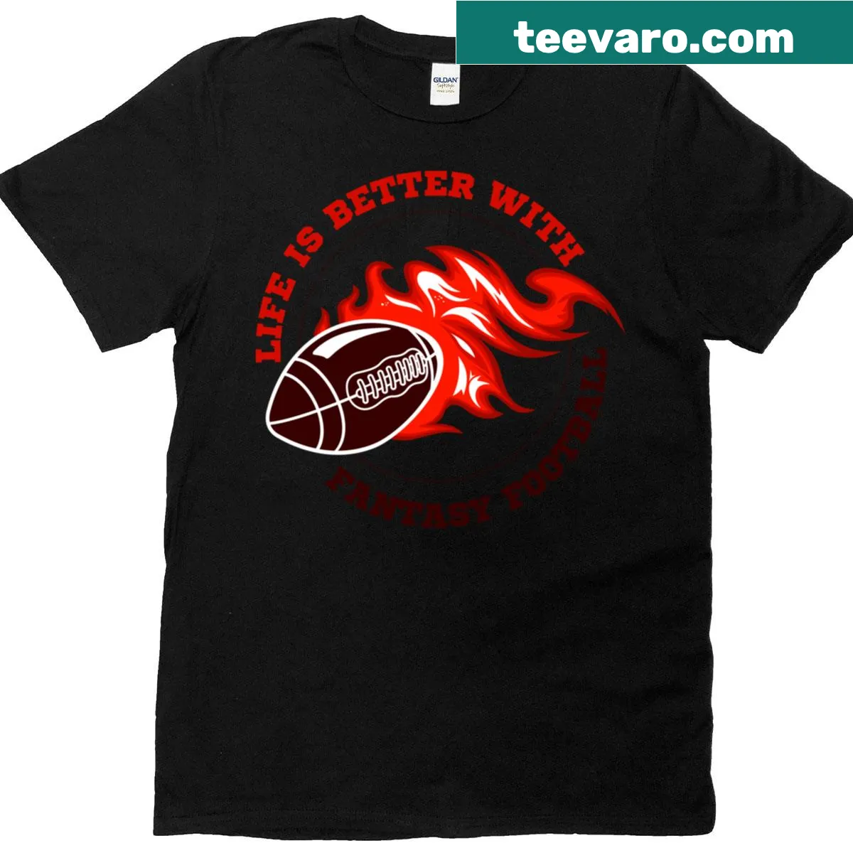 Funny T-shirt with text 'Life Is Better With Fantasy Football' — on a men's t-shirt