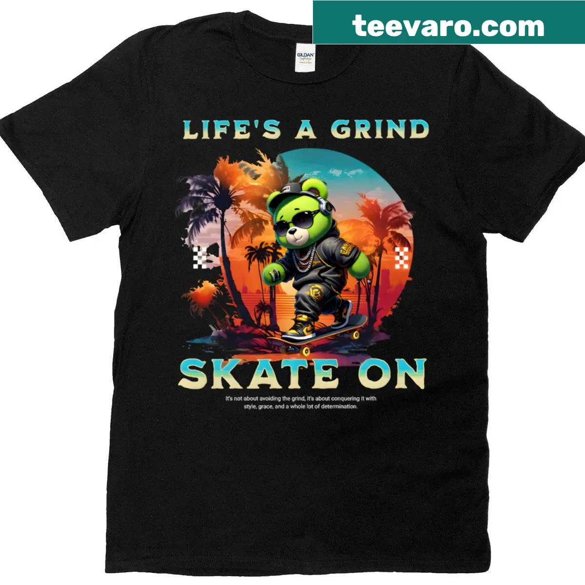 Bear skateboard graphic with the phrase Life's A Grind — on a men's t-shirt