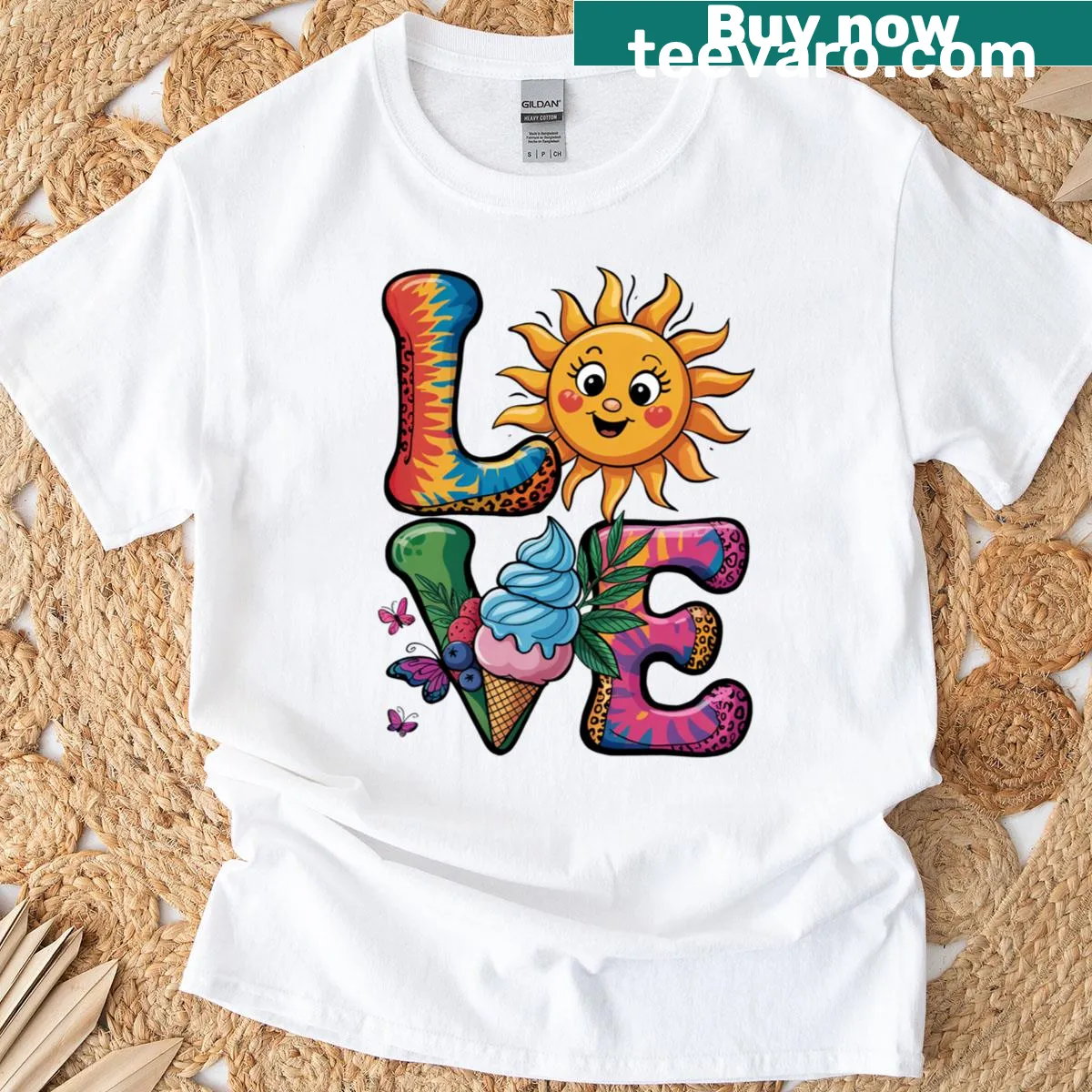 Whimsical ice cream illustration on a summer-themed t-shirt — on a men's t-shirt