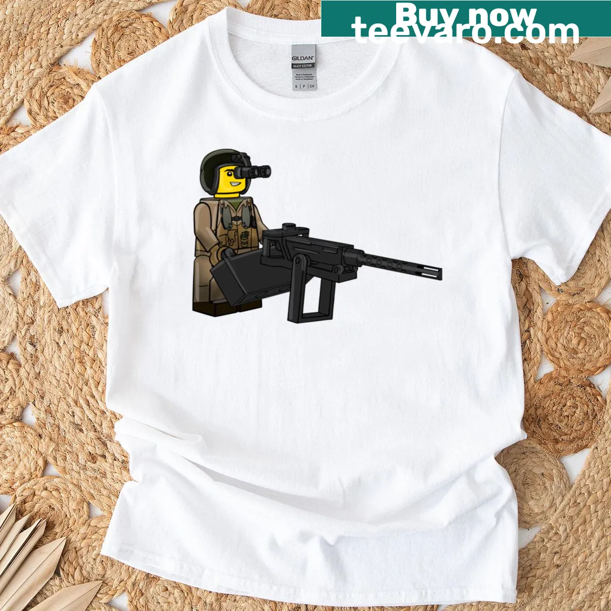 Badge-emblem graphic T-shirt celebrating Marine helicopter crew chief. — on a men's t-shirt