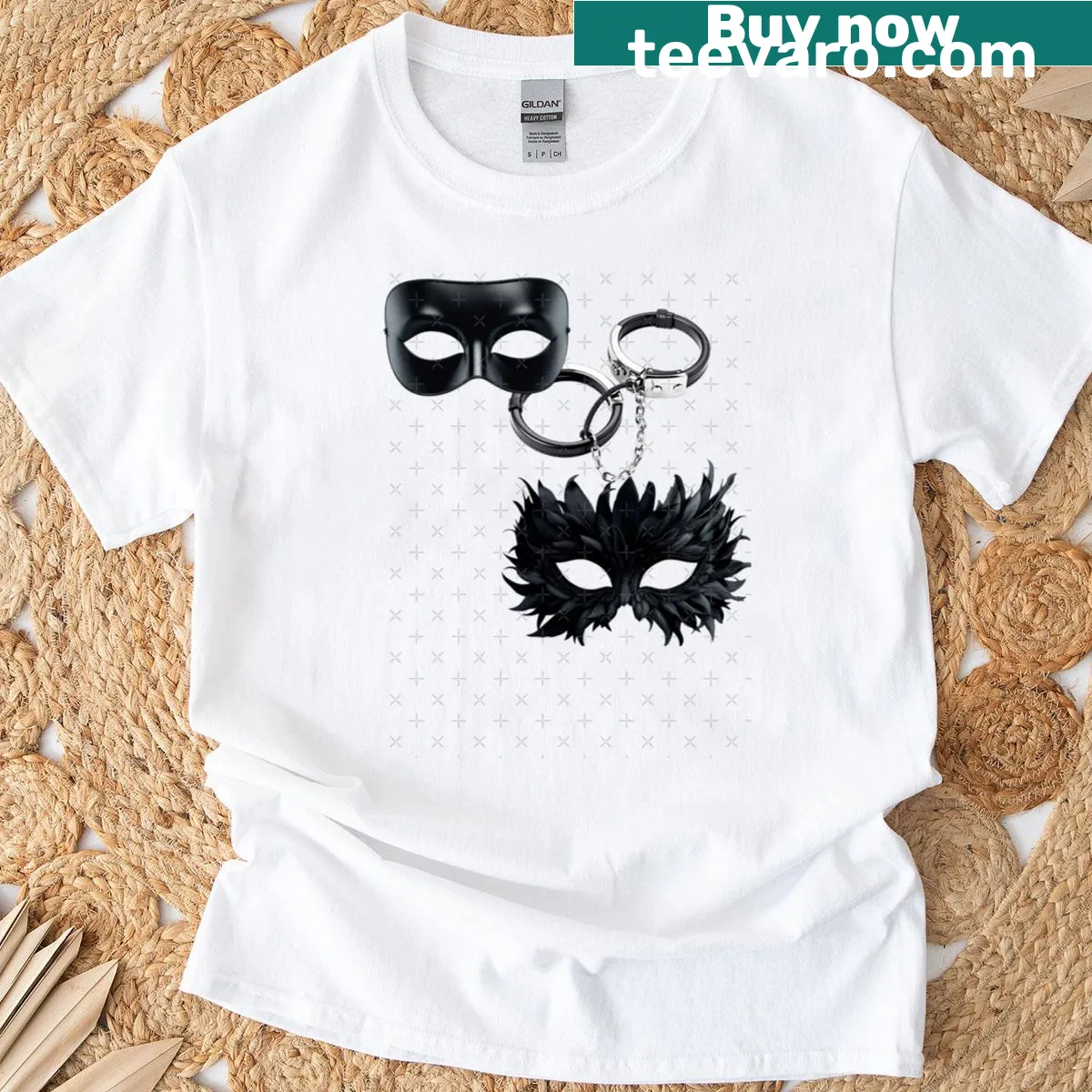 Bold typography Mask Carnaval t-shirt for men and women — on a men's t-shirt