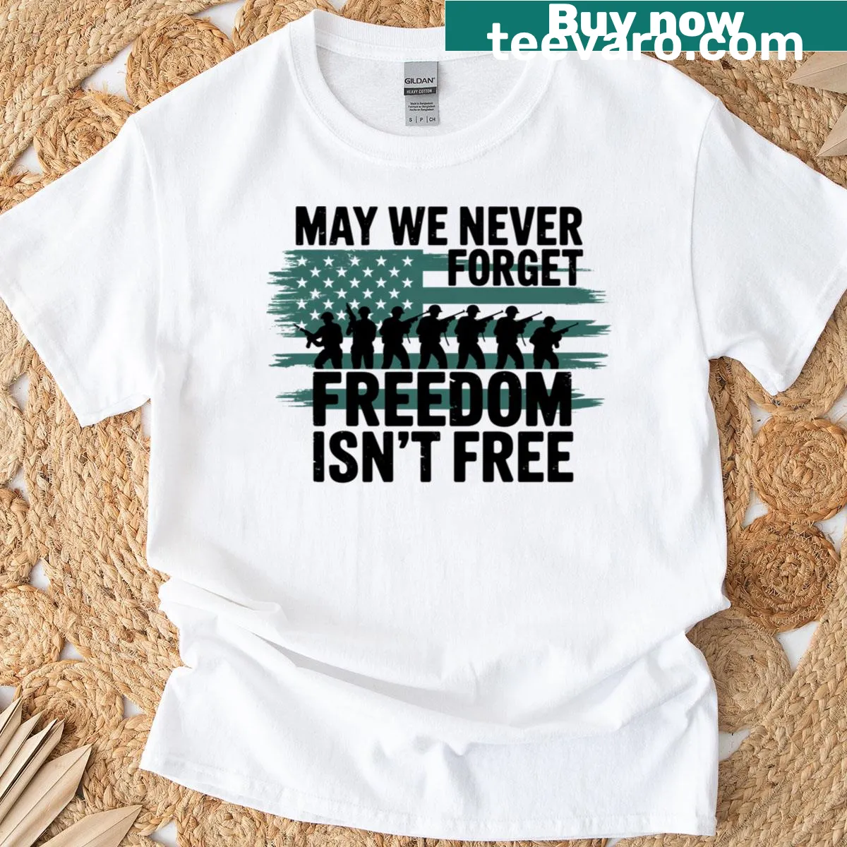 Bold typography design saying 'Freedom Isn't Free' on a classic T-shirt — on a men's t-shirt