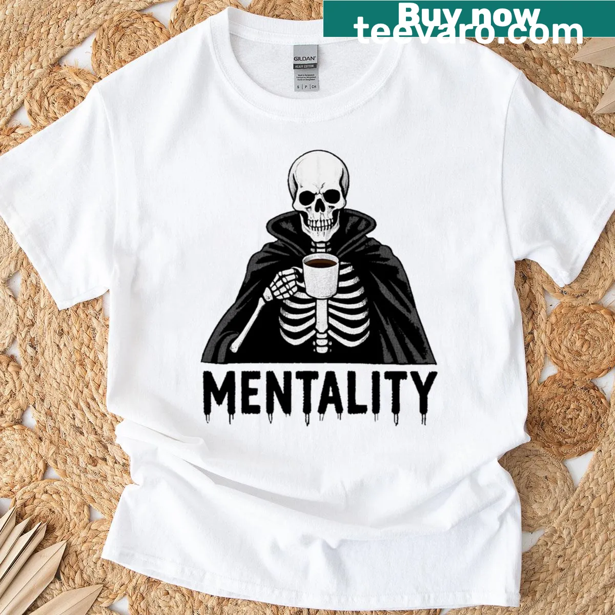 Edgy T-shirt featuring a graffiti-style skeleton design — on a men's t-shirt