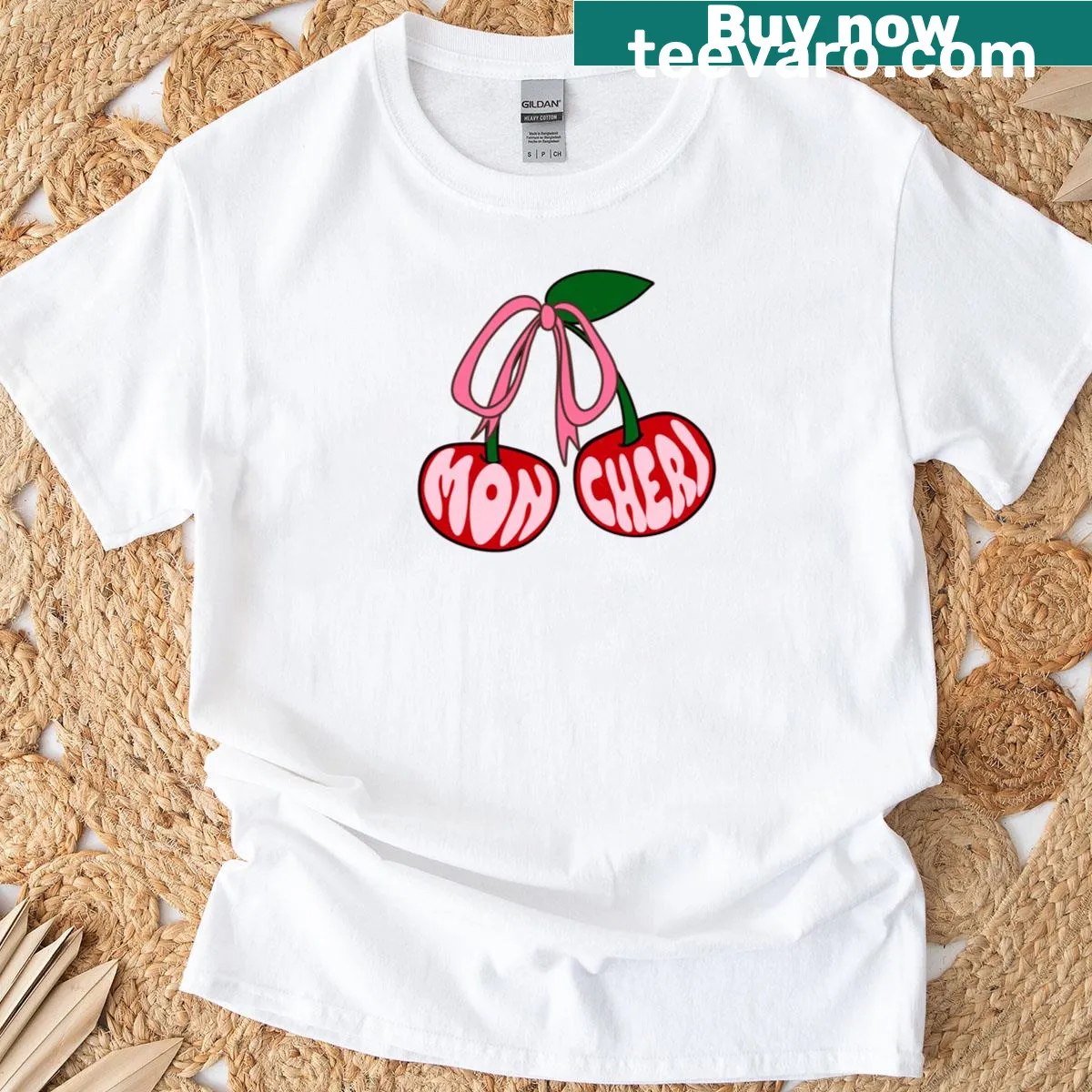 Classic t-shirt with elegant script reading 'Mon Cheri' — on a men's t-shirt