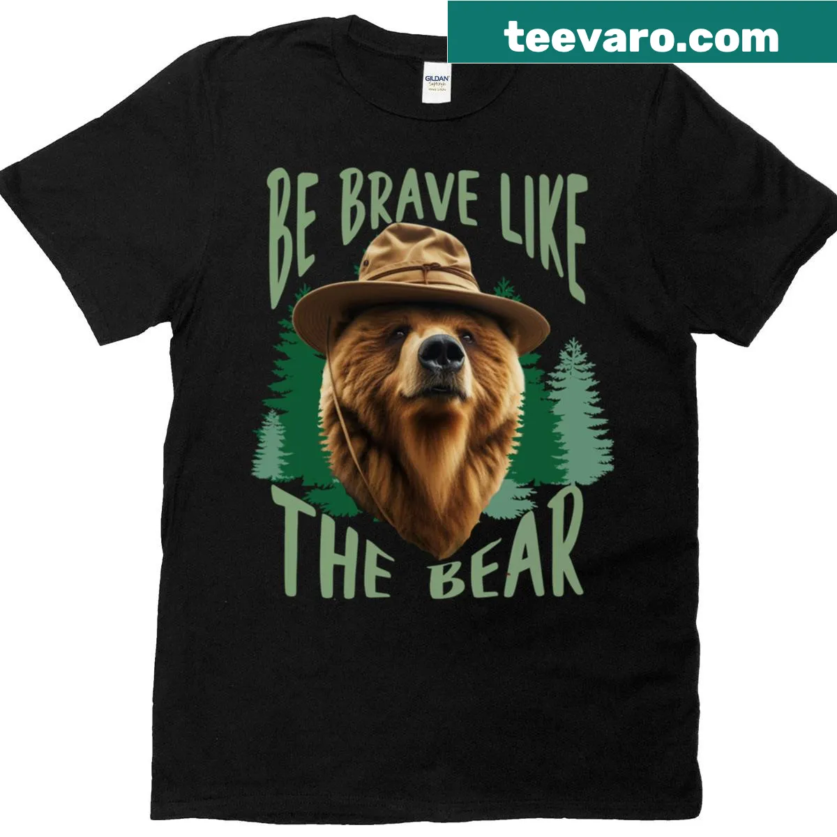 Motivational T-shirt with the message 'Be Brave Like The Bear' in bold typography — on a men's t-shirt