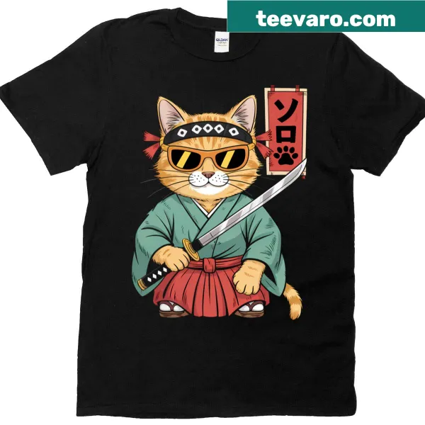 Illustration of a cat as a ninja with a katana