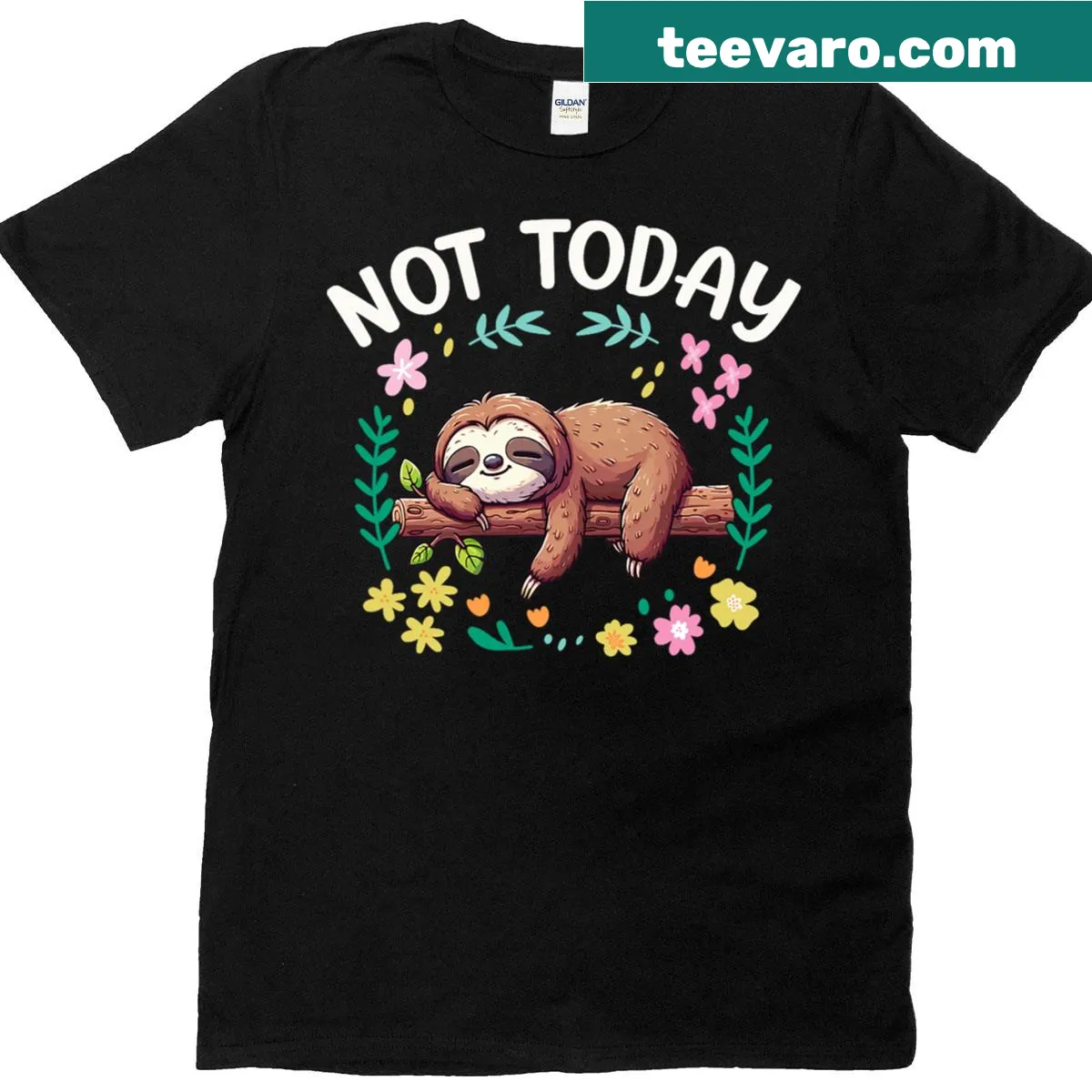 Cute T-shirt featuring a cartoon sloth design — on a men's t-shirt