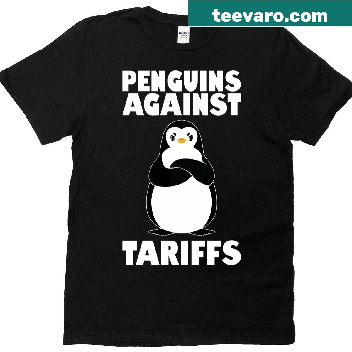 Funny long sleeve shirt with penguins and political text — on a men's t-shirt