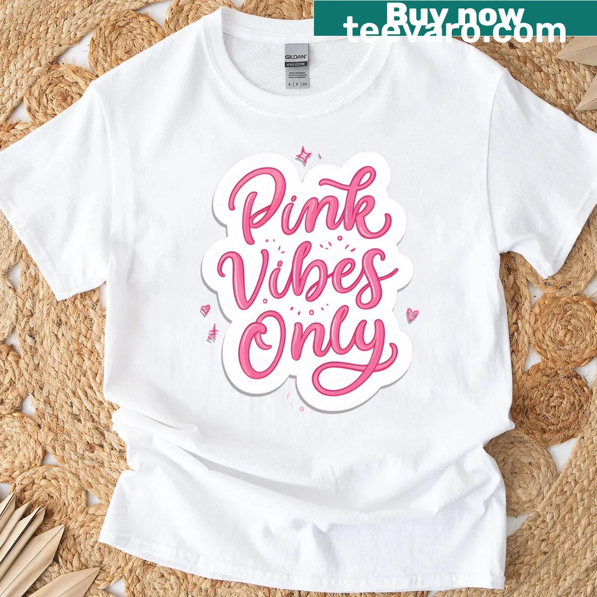 T-shirt featuring cute quote 'Pink Vibes Only' in playful typography — on a men's t-shirt