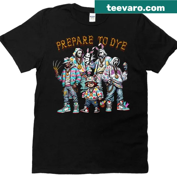 Funny bunny Easter t-shirt with horror-themed egg dyeing graphic