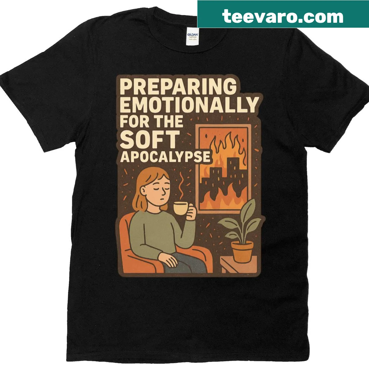 Funny T-shirt about preparing for the soft apocalypse — on a men's t-shirt