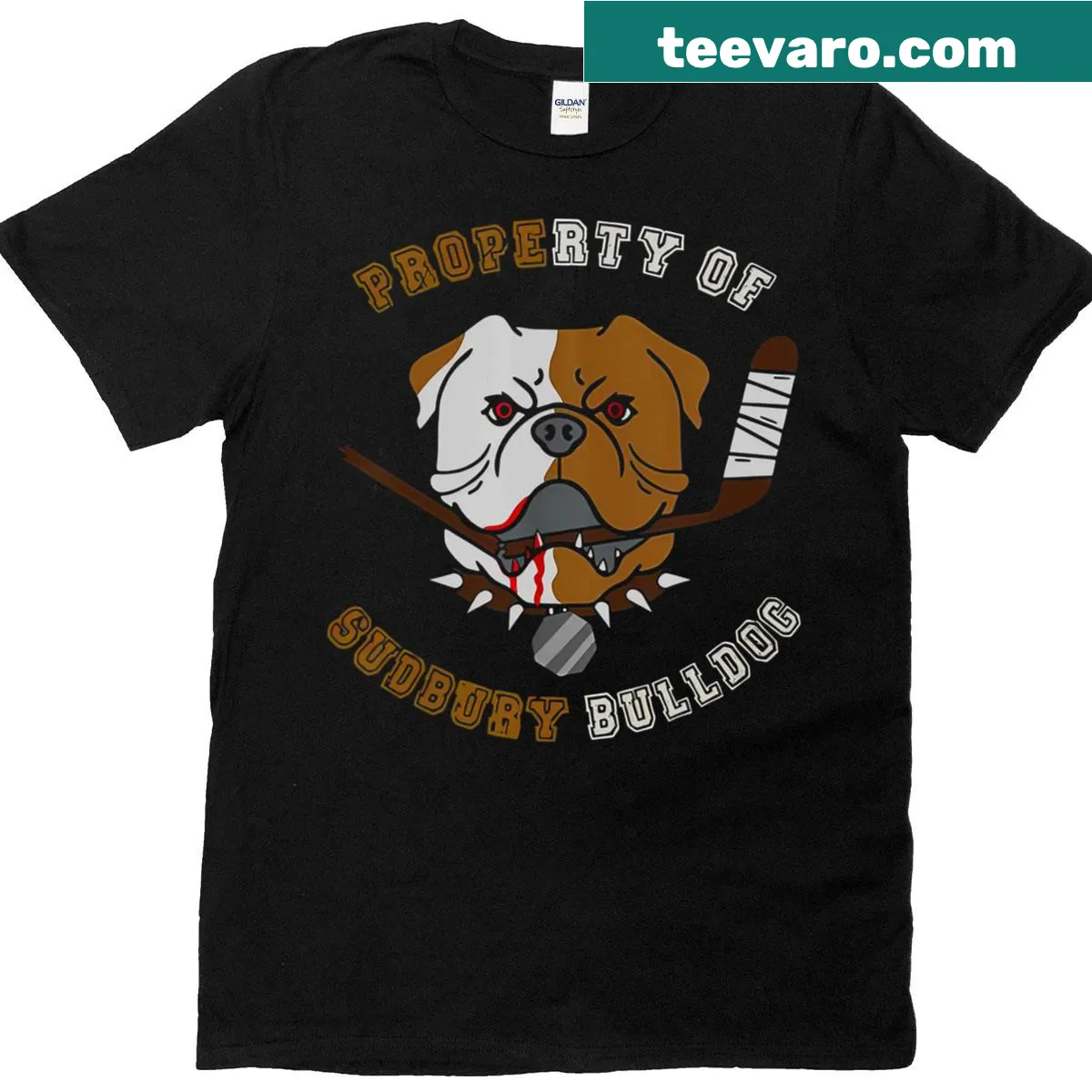 Sudbury Bulldog Hockey team property t-shirt with bold typography — on a men's t-shirt