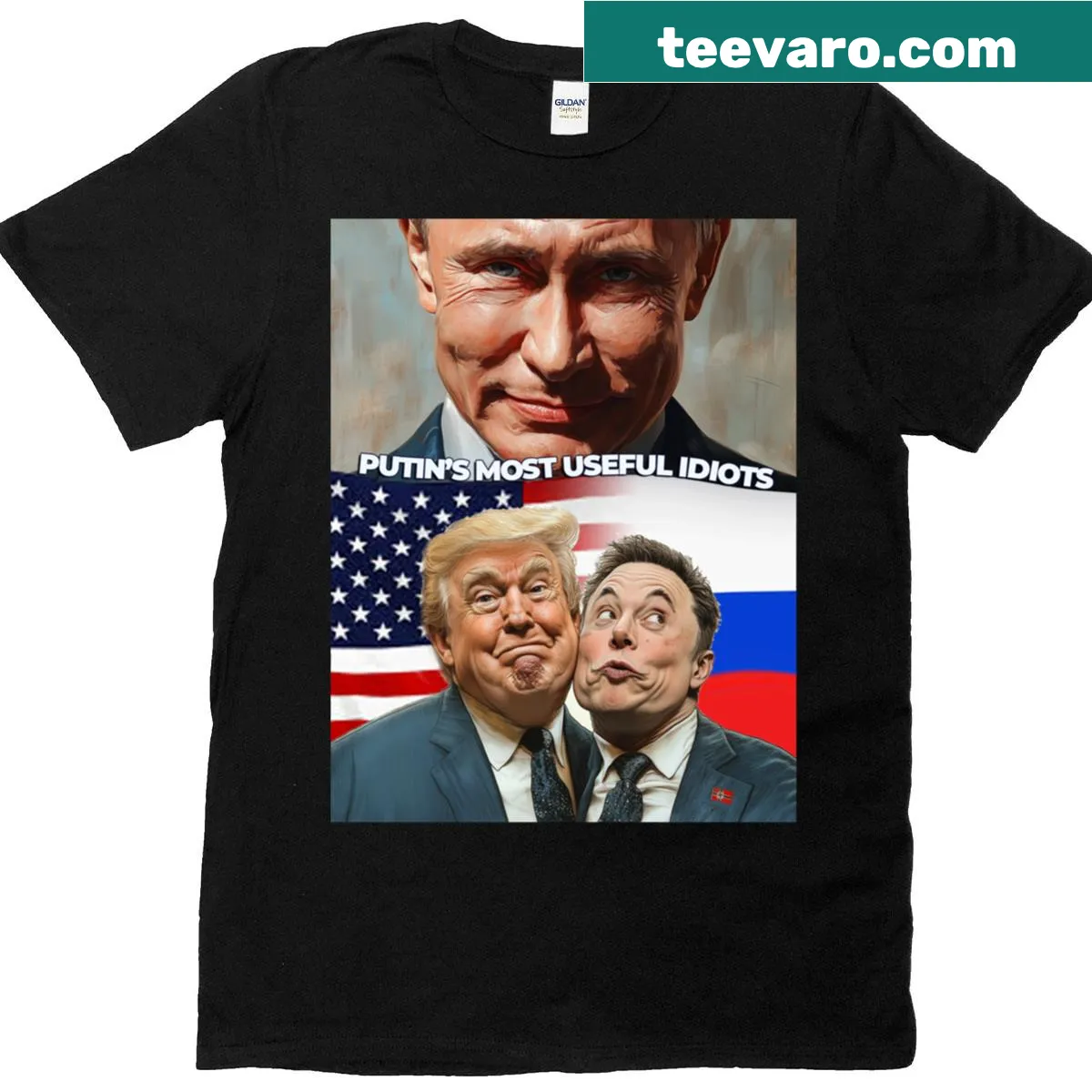 Typography design with the phrase Putins Most Useful Idiots — on a men's t-shirt