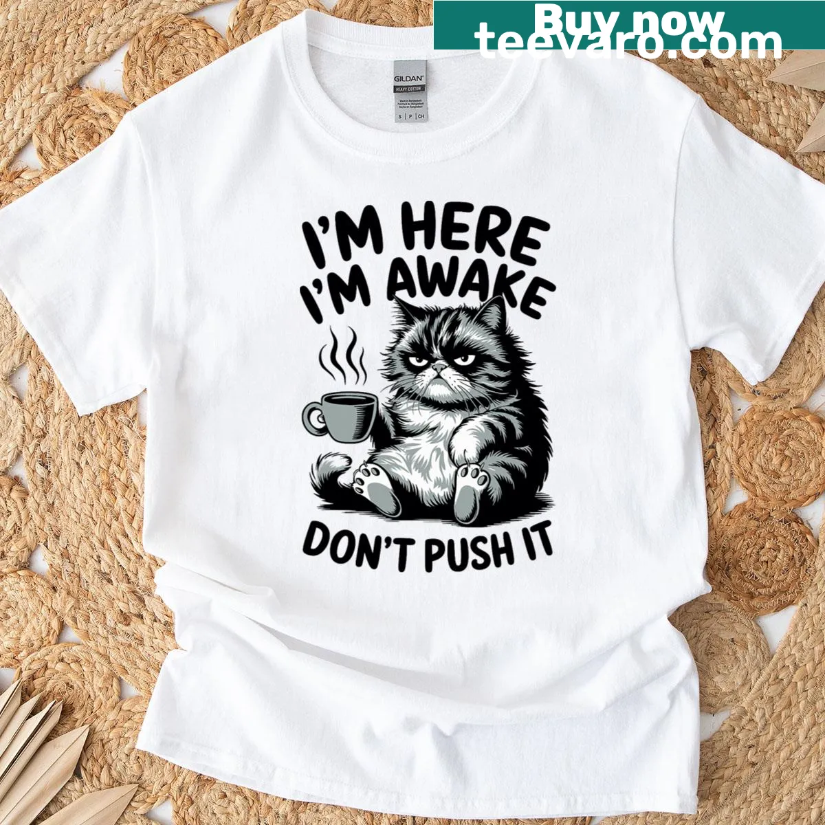 Sarcastic cat-themed t-shirt with witty quote — on a men's t-shirt