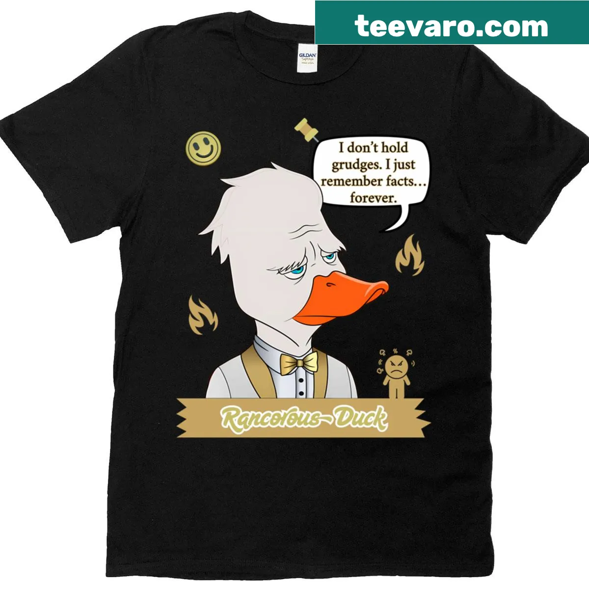 Classic T-shirt featuring a humorous design of an angry duck — on a men's t-shirt