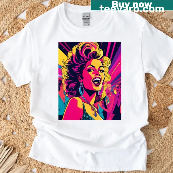 Retro logo T-shirt featuring a blonde girl from the 80s