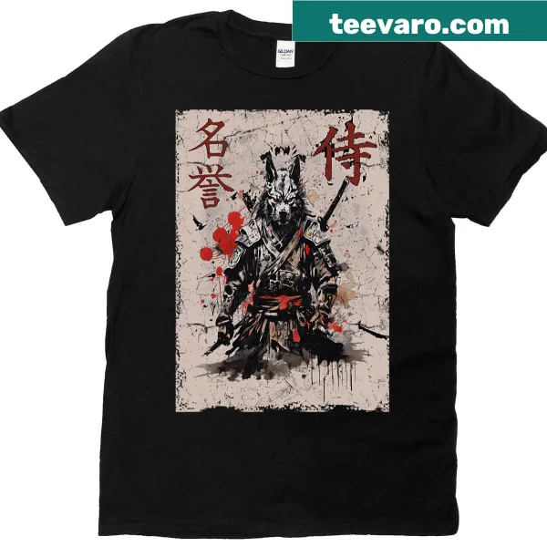Graphic t-shirt featuring a samurai warrior dog