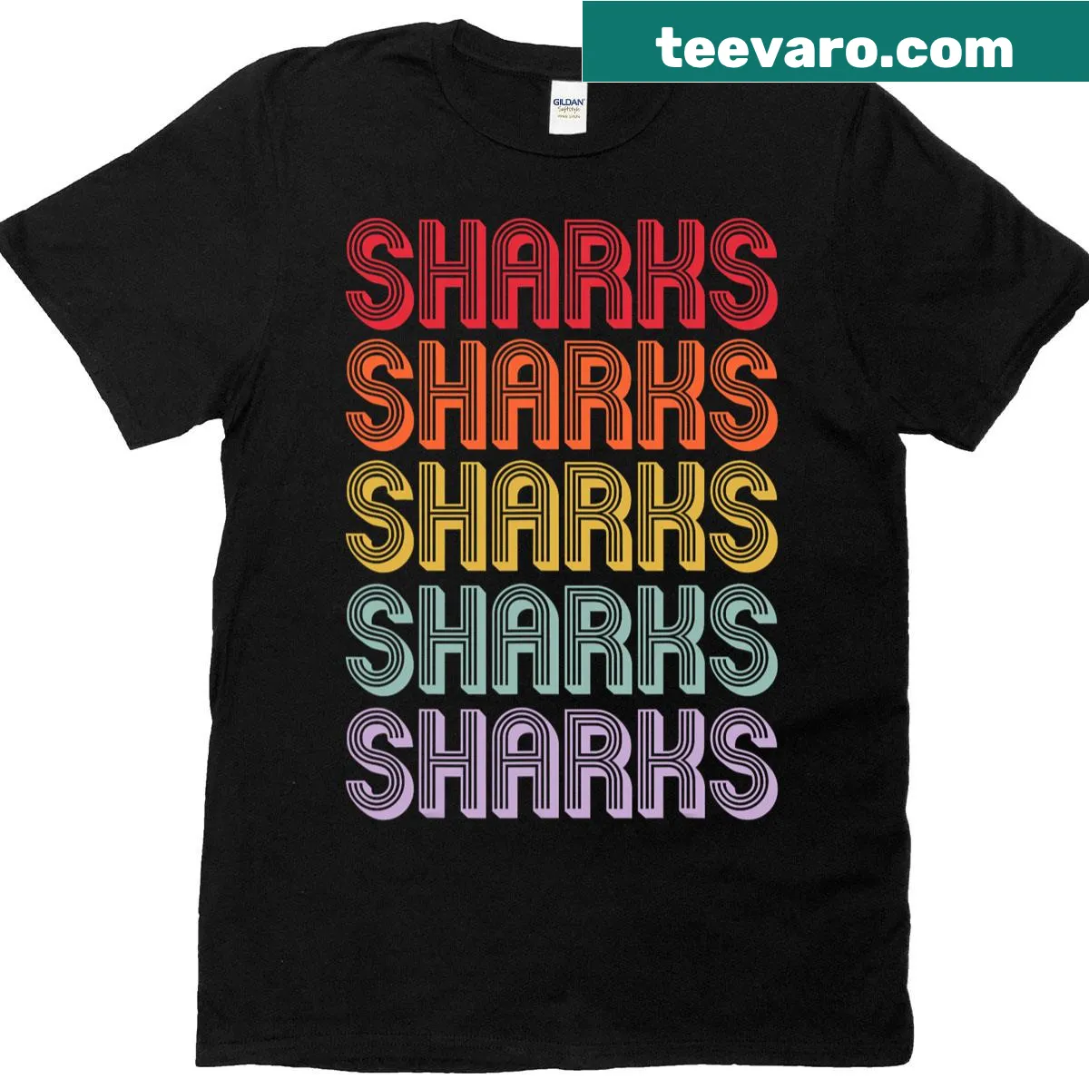 Stylized shark graphic on a t-shirt — on a men's t-shirt