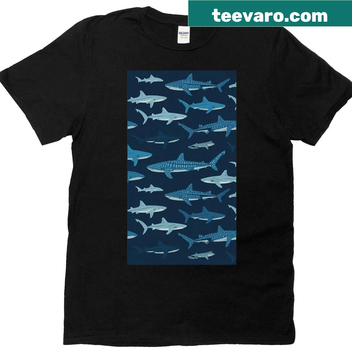 Illustration of whale sharks graphic T-shirt — on a men's t-shirt