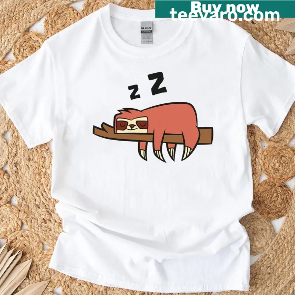 Cute sleeping sloth cartoon design on T-shirt