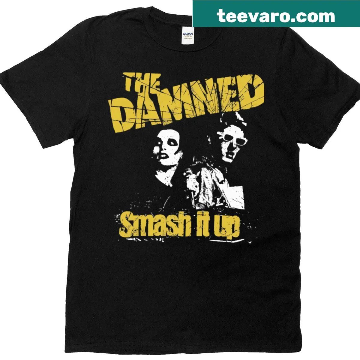 Bold 'Smash It Up Damned' text on T-shirt — on a men's t-shirt