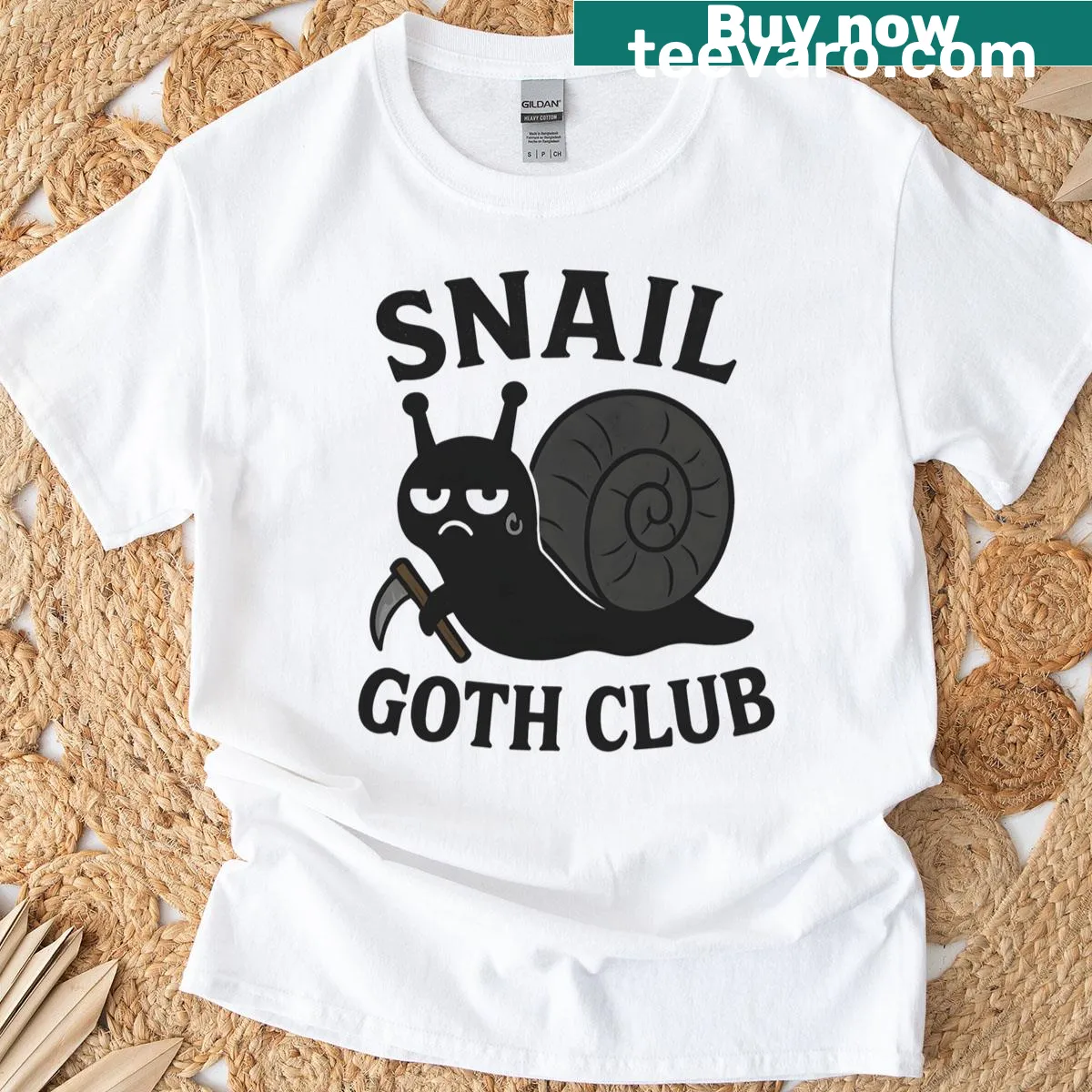 Gothic snail illustration on a vintage distressed classic t-shirt — on a men's t-shirt
