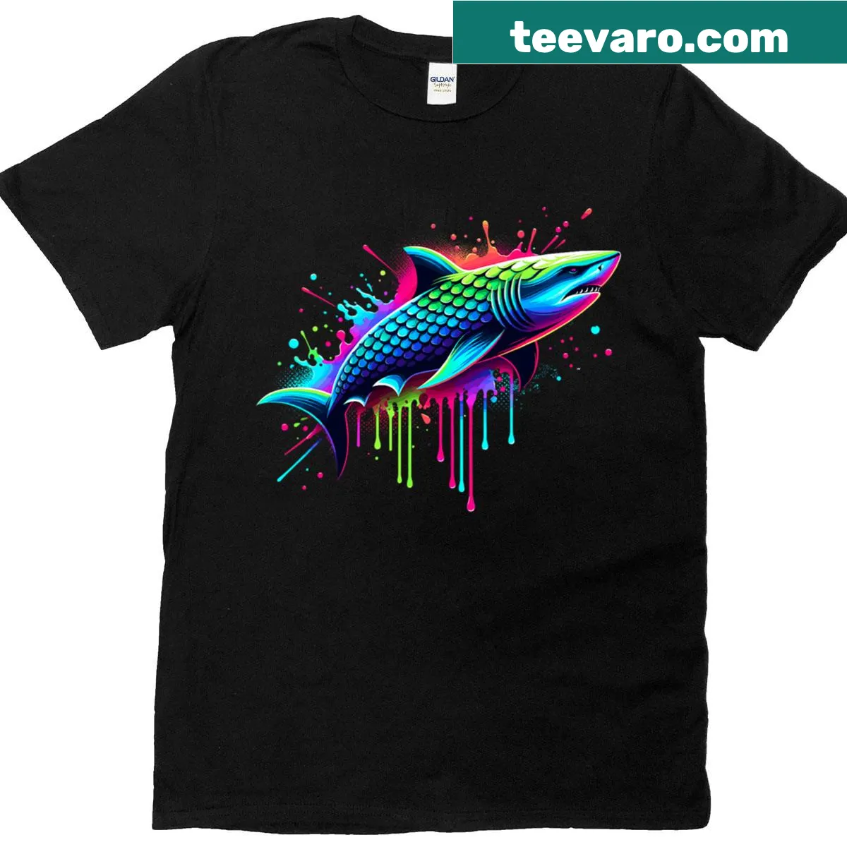 Artistic design featuring sharks on a classic T-shirt — on a men's t-shirt