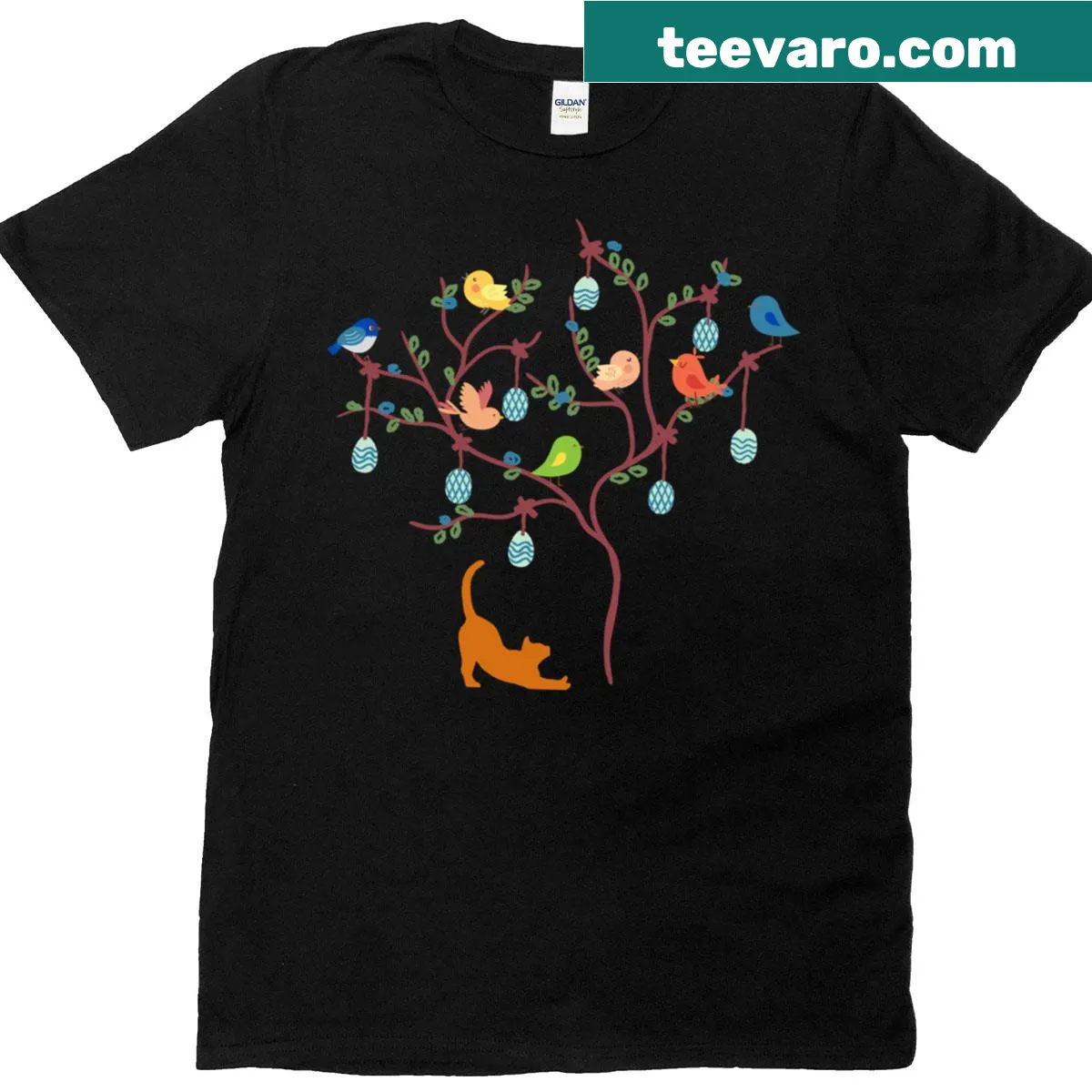 Cute T-shirt featuring a spring tree with birds illustration — on a men's t-shirt