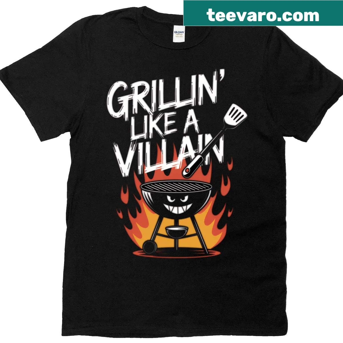 Funny BBQ design with text Grillin Like A Villain — on a men's t-shirt