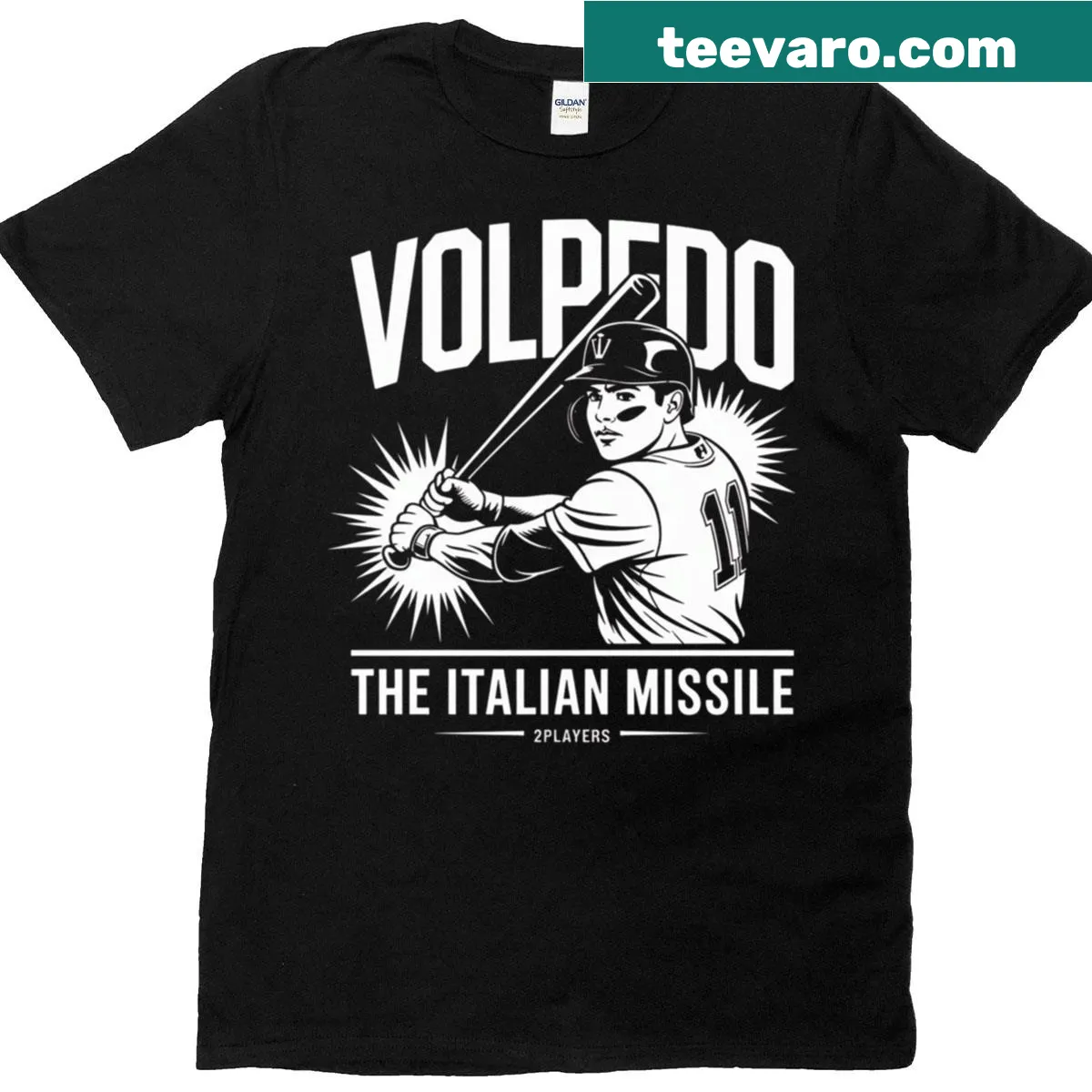 Baseball t-shirt with Italian Missile emblem — on a men's t-shirt