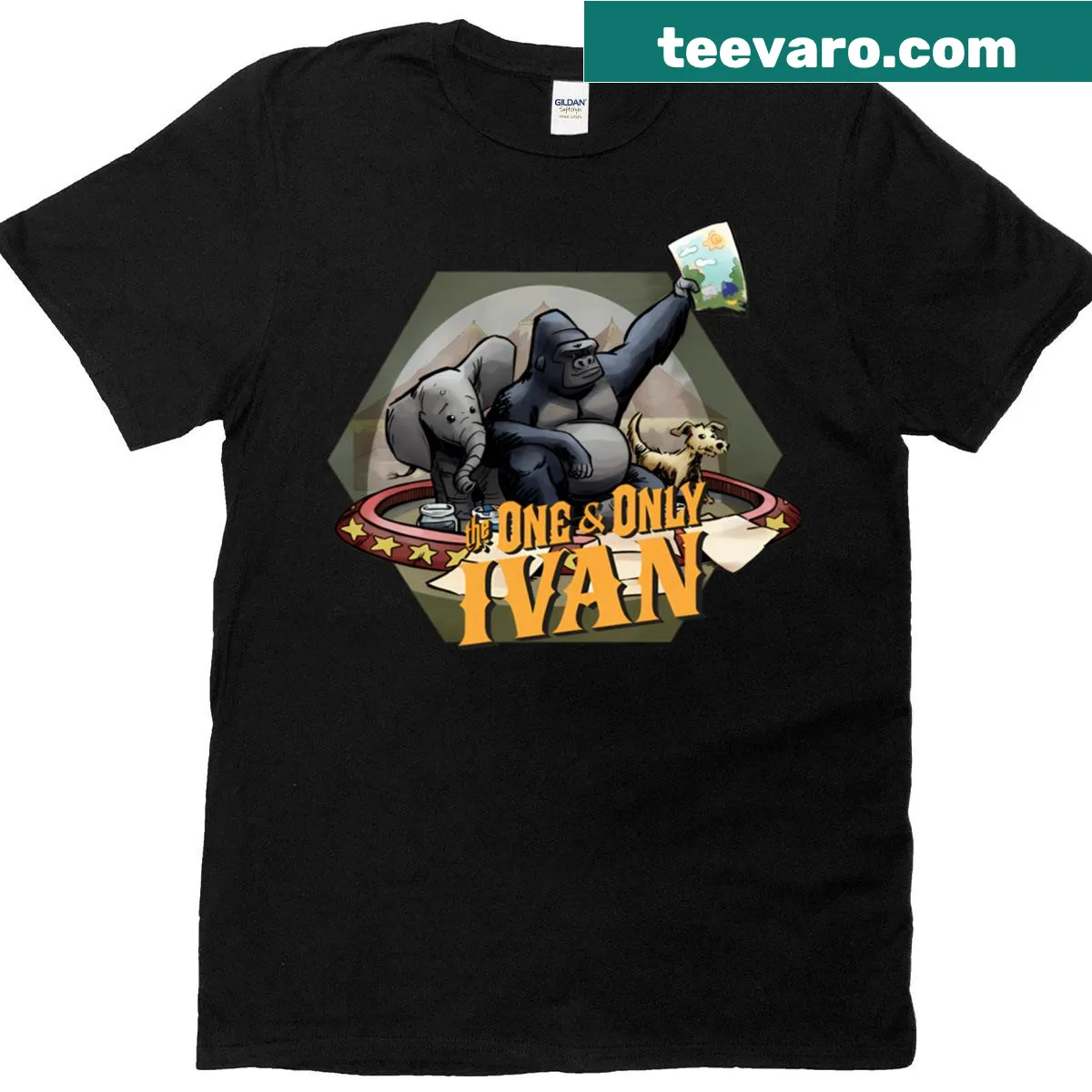 Illustrative T-shirt inspired by The One and Only Ivan — on a men's t-shirt