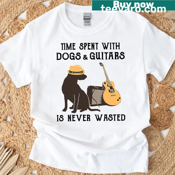 A heartwarming saying about dogs and guitars on a classic t-shirt