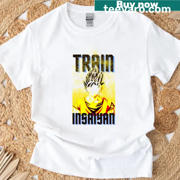Humorous Train Insaiyan t-shirt with bold typography for fitness lovers