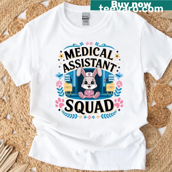 Vintage-style T-shirt with 'Medical Assistant Squad' and ear flowers