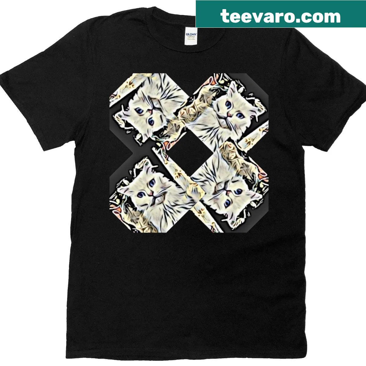 Classic T-shirt with an all-over white cat design — on a men's t-shirt
