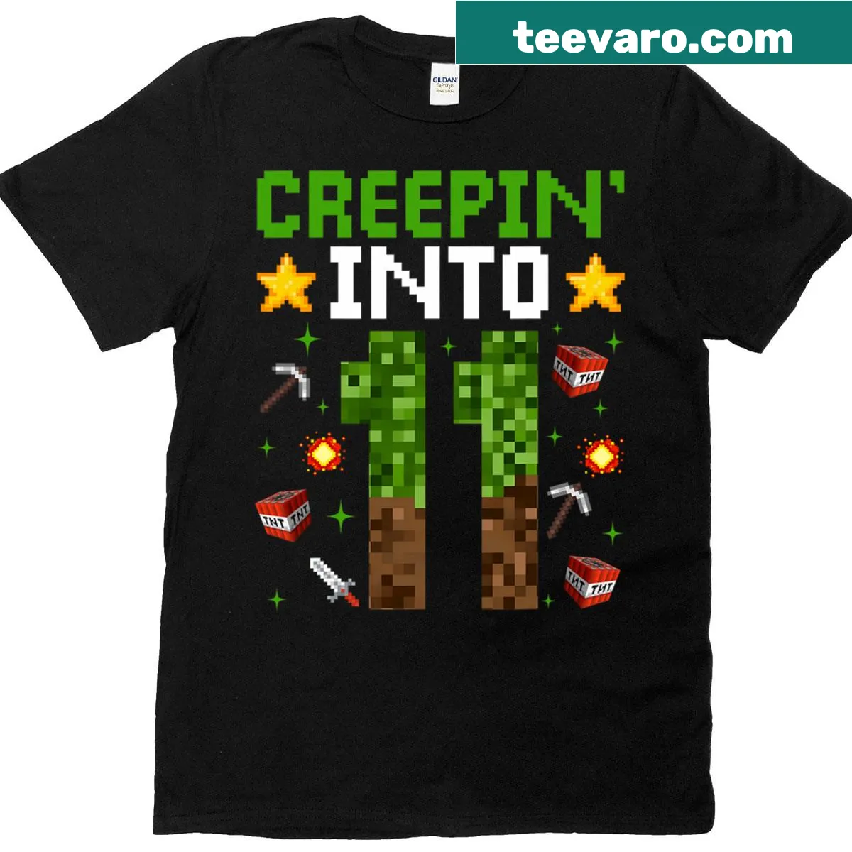 Playful pixel art T-shirt for an 11th birthday gamer — on a men's t-shirt