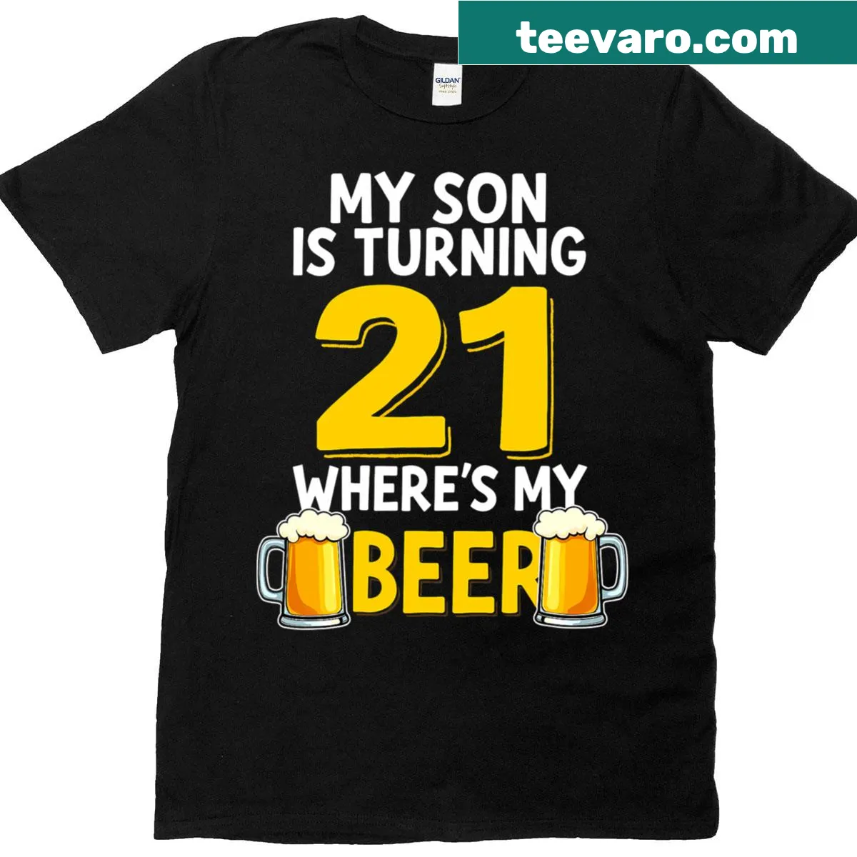 21st birthday shirt saying Where's My Beer? — on a men's t-shirt