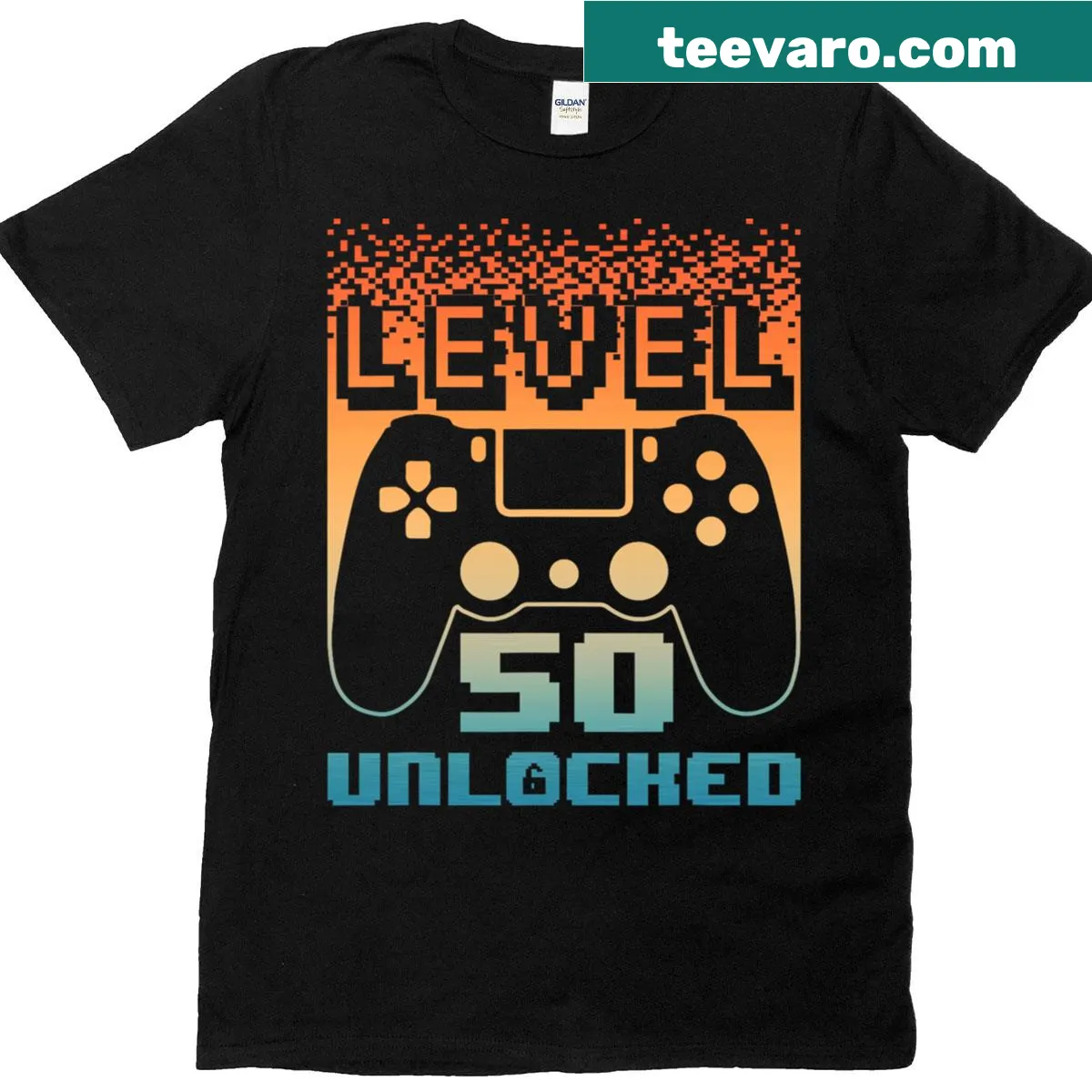 Humorous T-shirt celebrating Level 50 for a gamer turning 50 — on a men's t-shirt