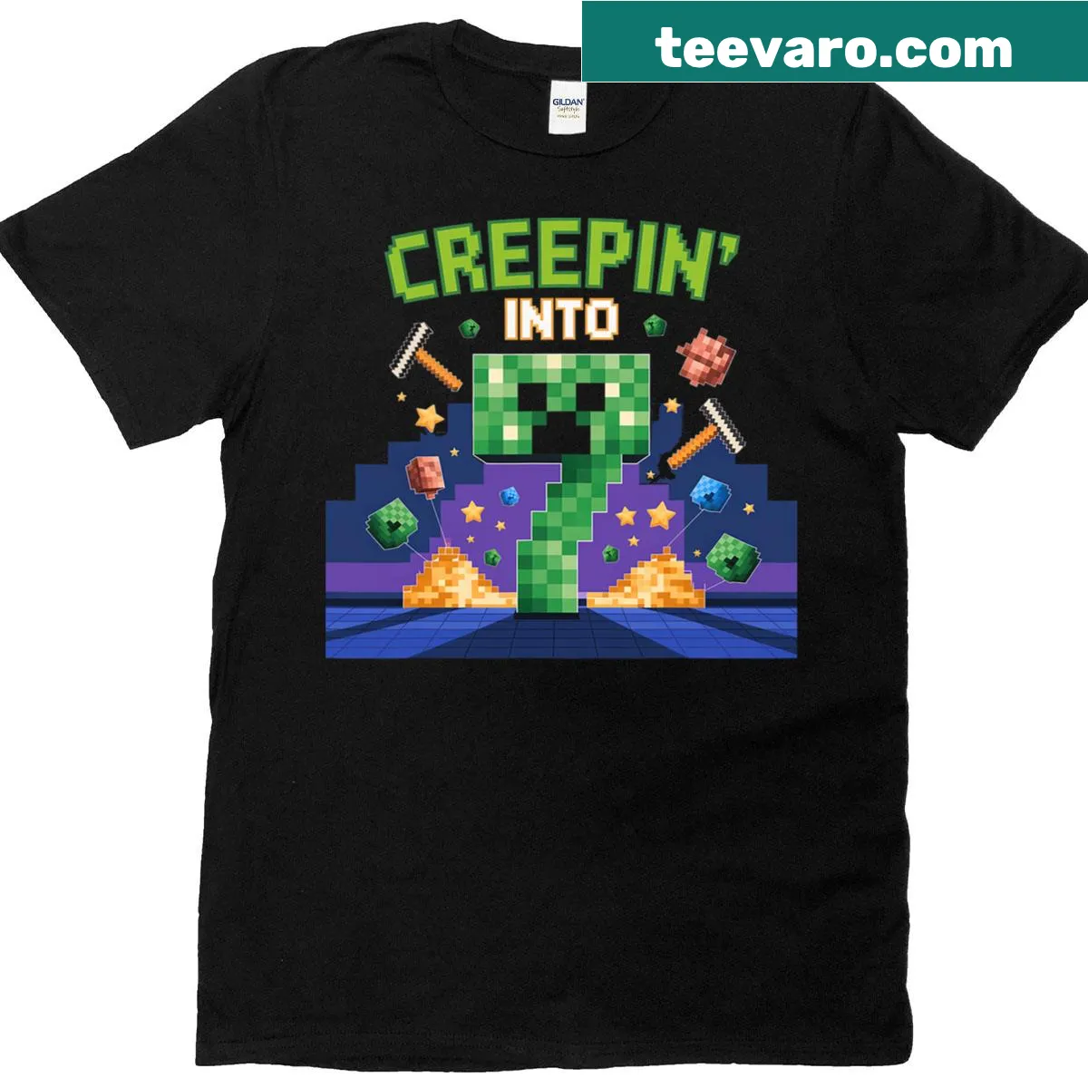 Cheerful pixel art T-shirt for a 7th birthday gamer — on a men's t-shirt