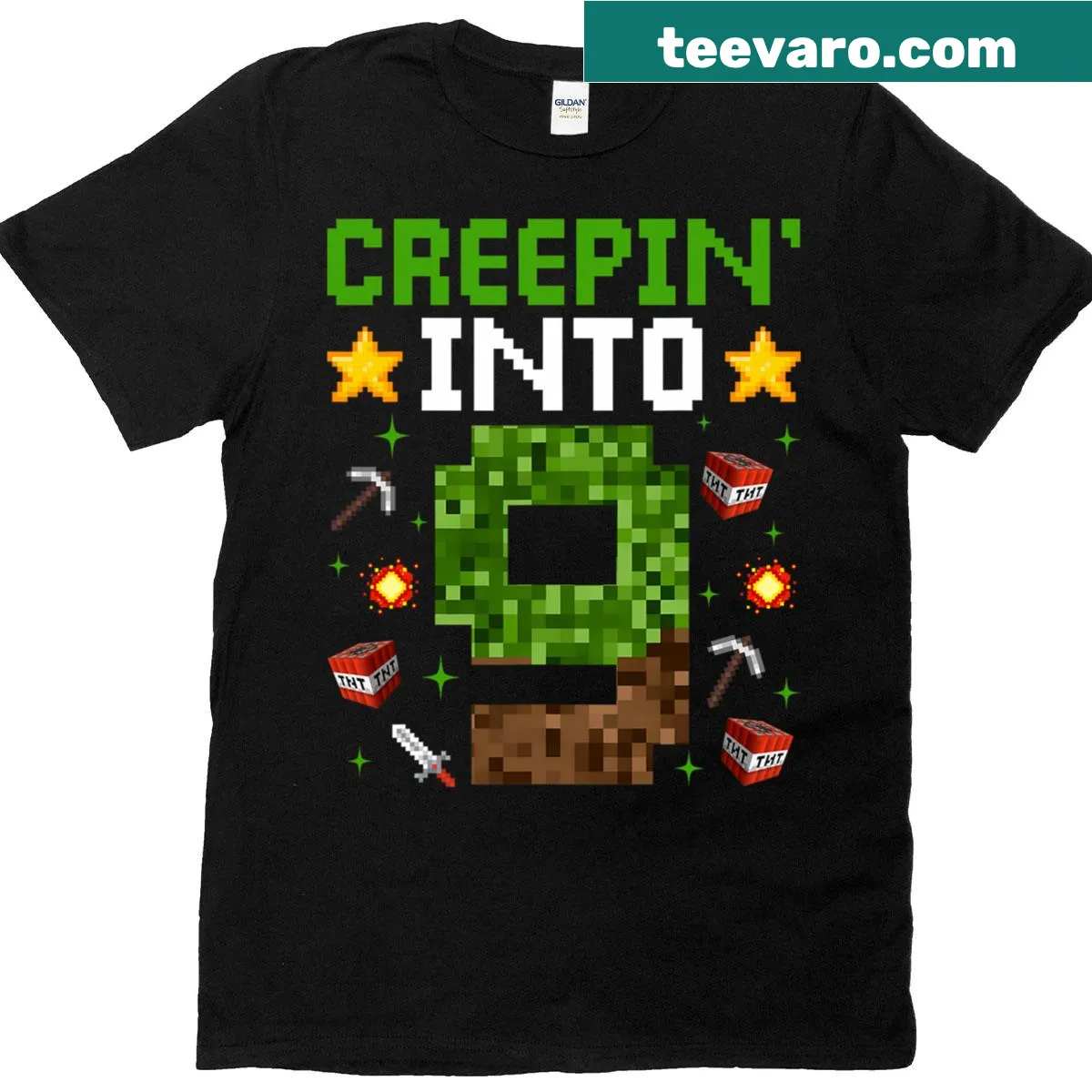 Playful pixel art T-shirt for a 9th birthday gamer — on a men's t-shirt