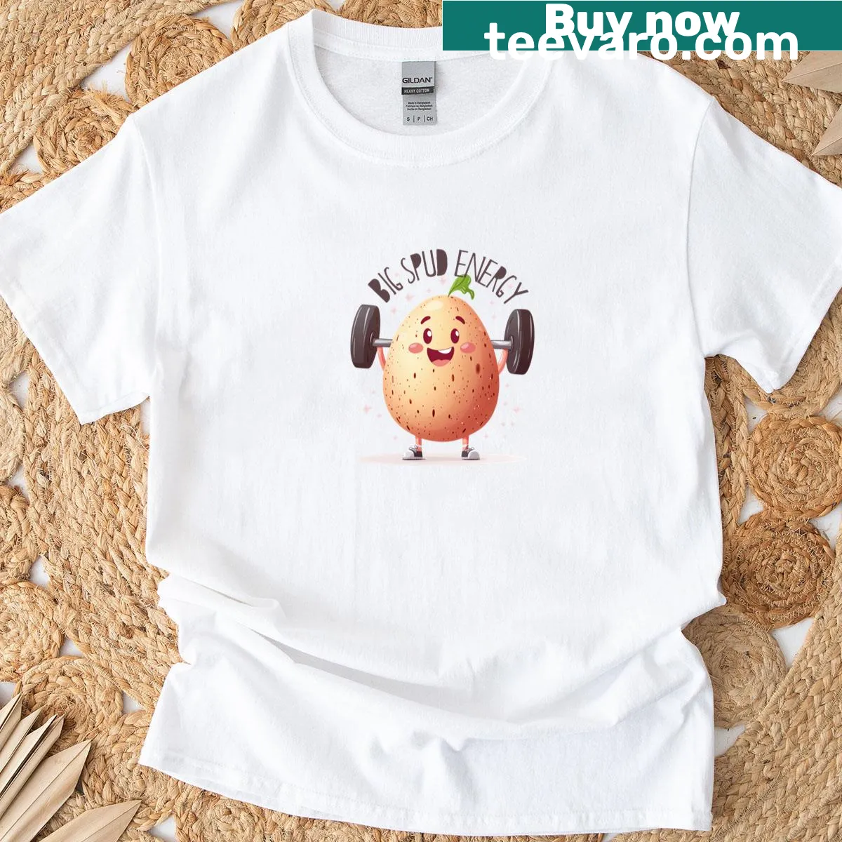 Muscle potato graphic t-shirt with humorous slogan — on a men's t-shirt