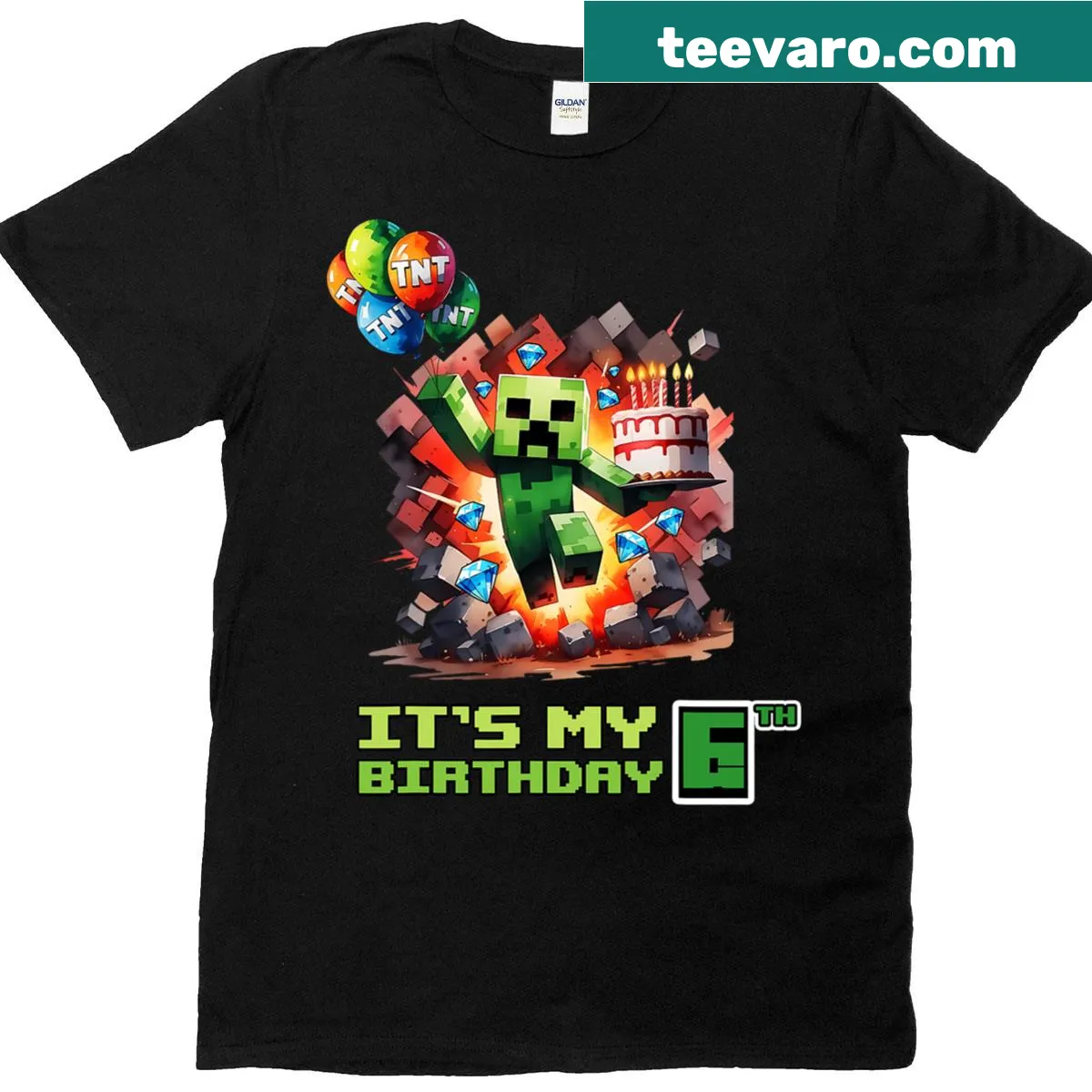 Birthday T-shirt for a 6-year-old gamer with bold graphic — on a men's t-shirt