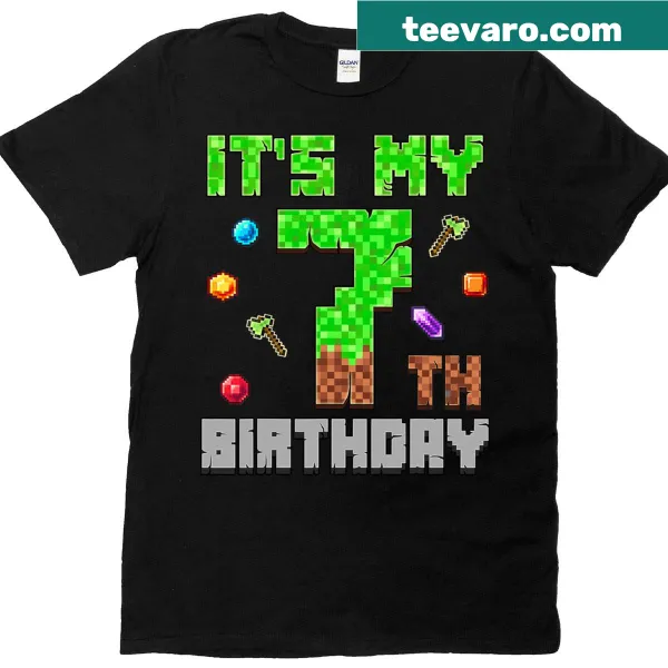 7th birthday video game pixel T-shirt for kids