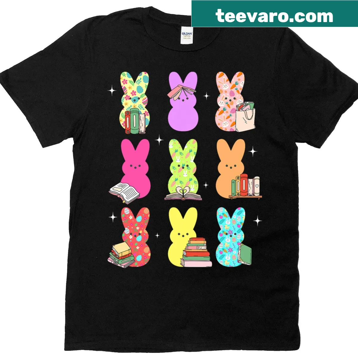 Cute T-shirt with bunnies reading, celebrating Easter and librarianship — on a men's t-shirt