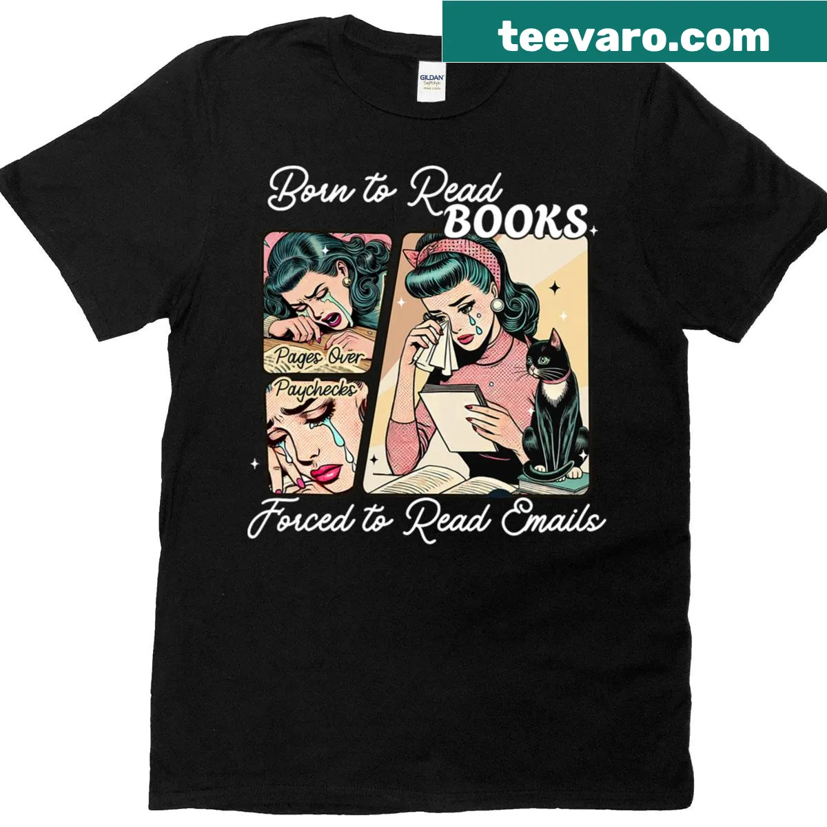 Funny typography t-shirt for book lovers about reading books and emails — on a men's t-shirt