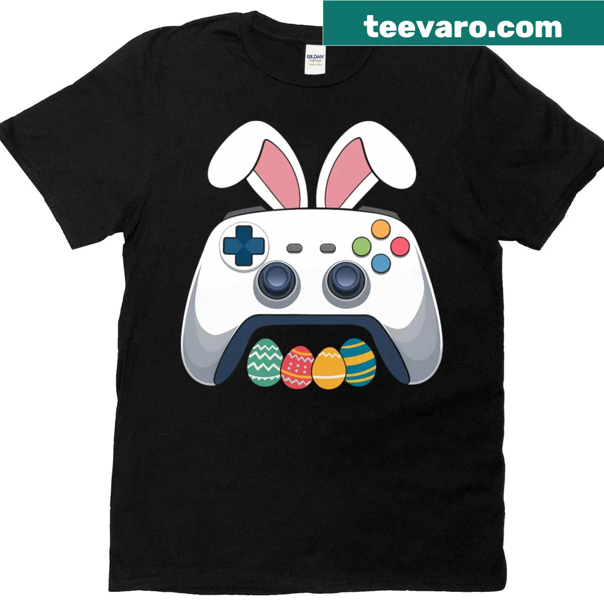 Cartoon bunny and eggs on a festive Easter t-shirt for kids — on a men's t-shirt