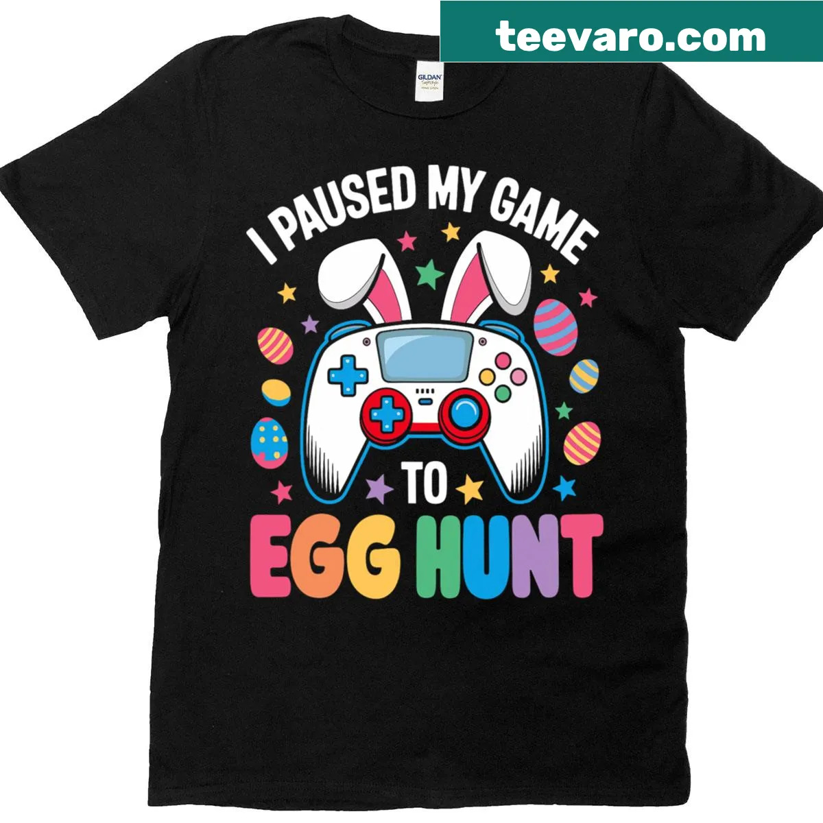 Easter T-shirt for kids featuring gaming and egg hunt theme — on a men's t-shirt