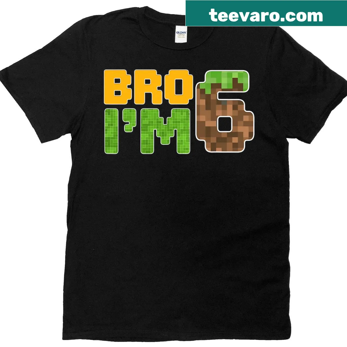 Pixel art birthday t-shirt for a 6-year-old boy featuring gaming themes — on a men's t-shirt