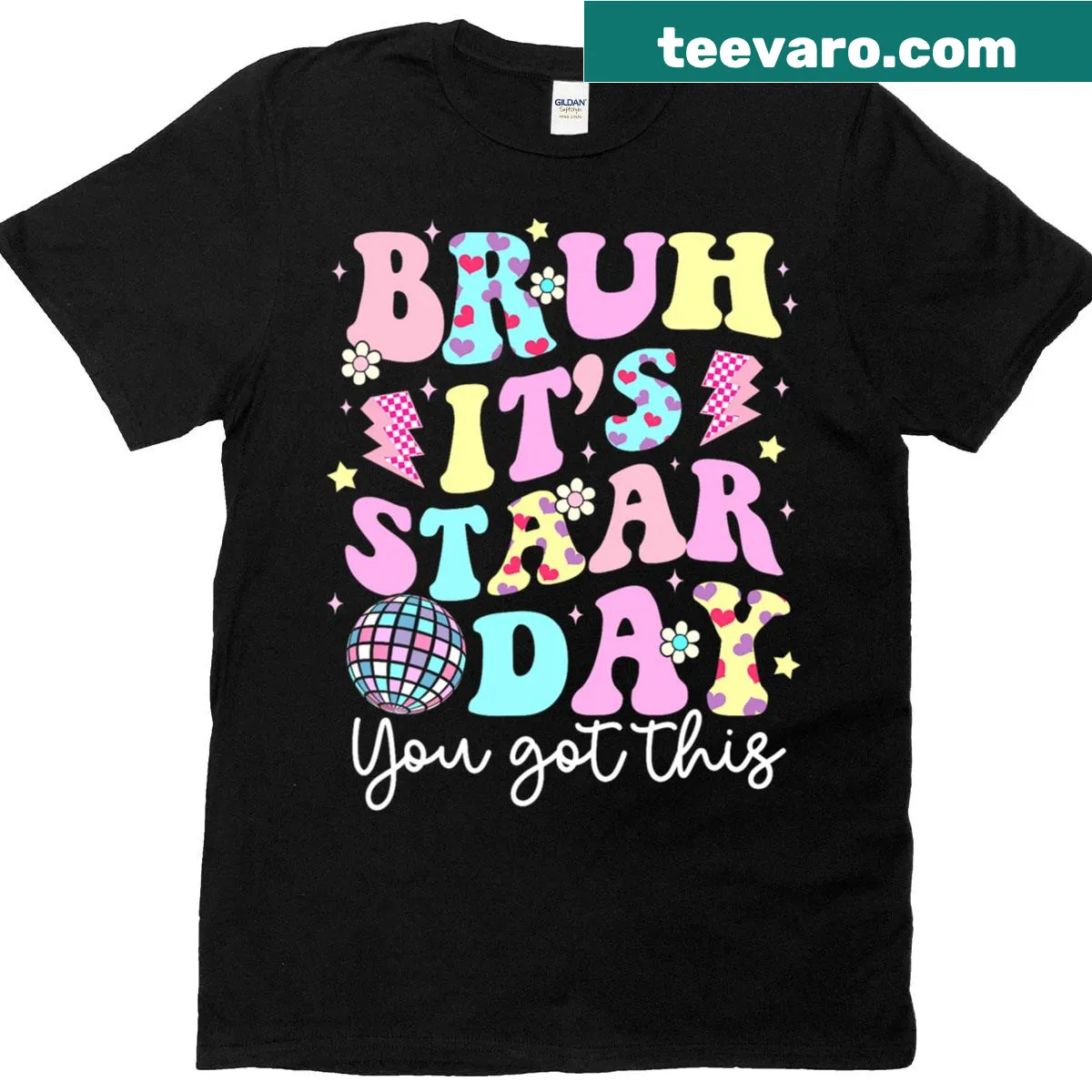 Humorous teacher t-shirt with a funny message for Staar testing day — on a men's t-shirt